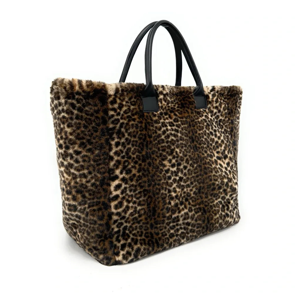 Sac cabas shopping XL en fausse fourrure et cuir TABBY Ocelot