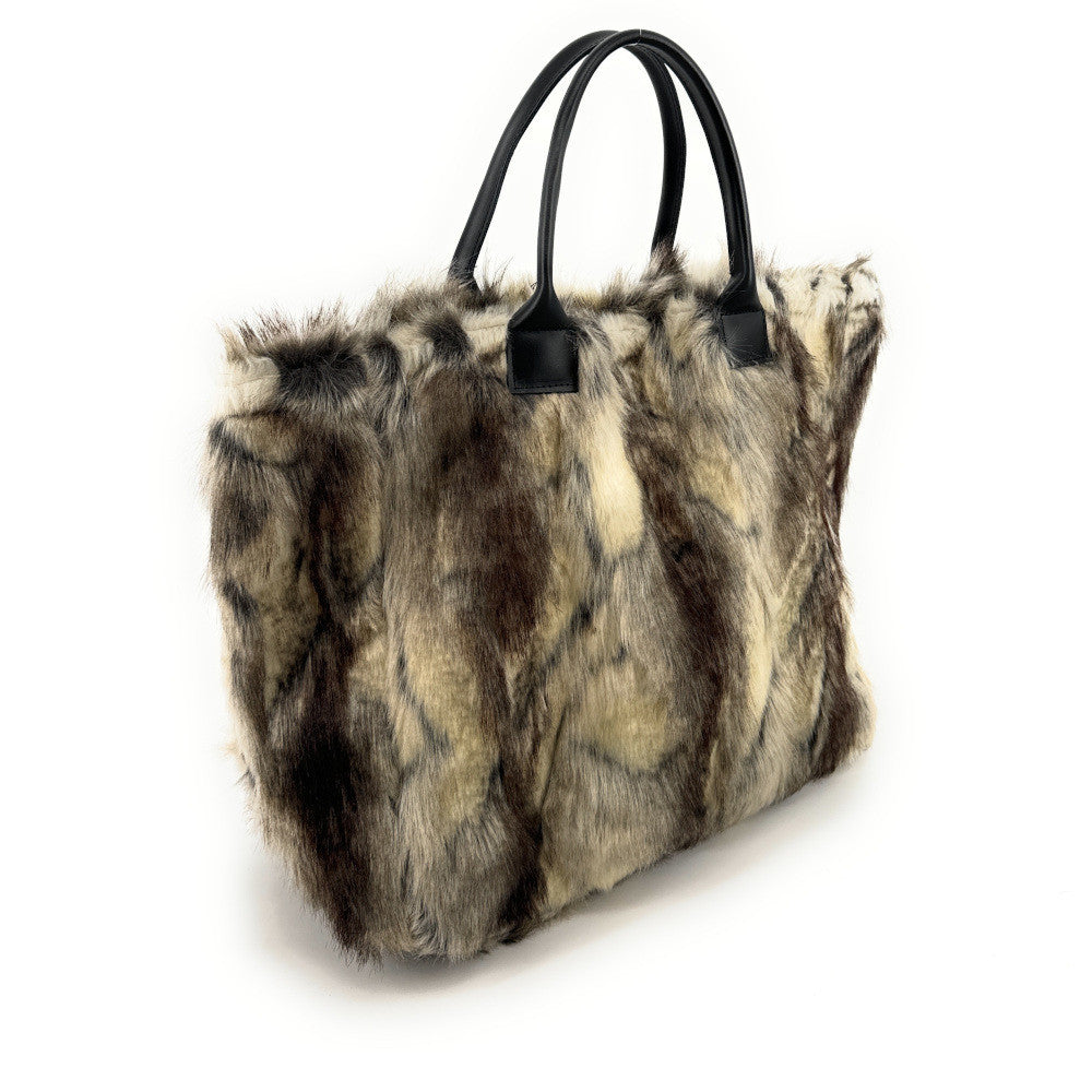 Sac cabas shopping XL en fausse fourrure et cuir TABBY Eskimo
