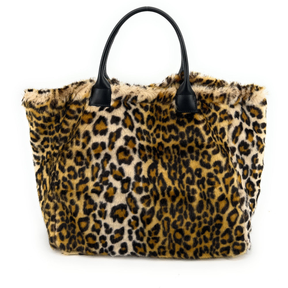 Sac cabas shopping XL en fausse fourrure et cuir TABBY Léopard