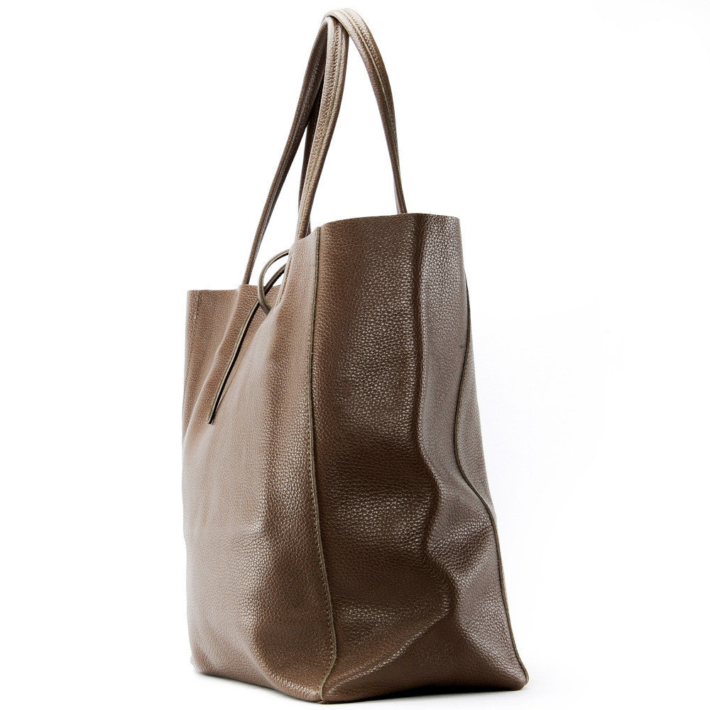 Sac cabas en cuir grainé ou irisé NICE Taupe foncé