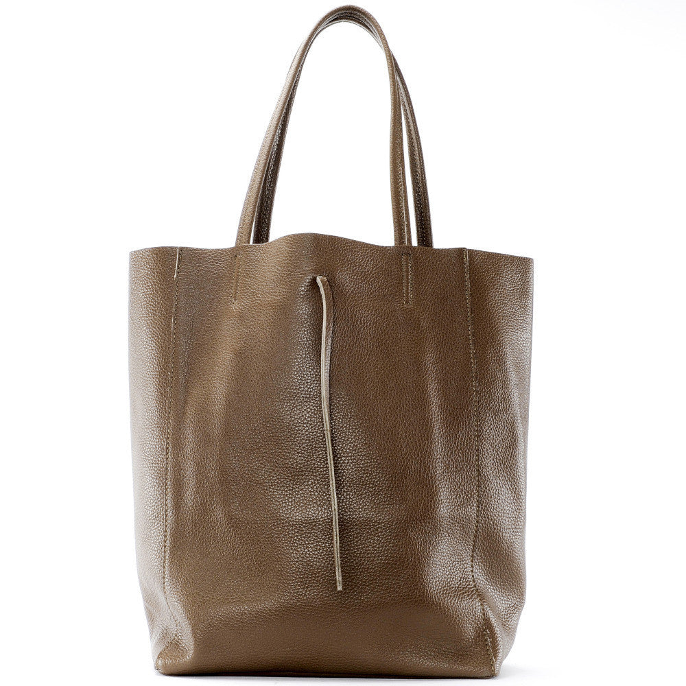 Sac cabas en cuir grainé ou irisé NICE Taupe foncé