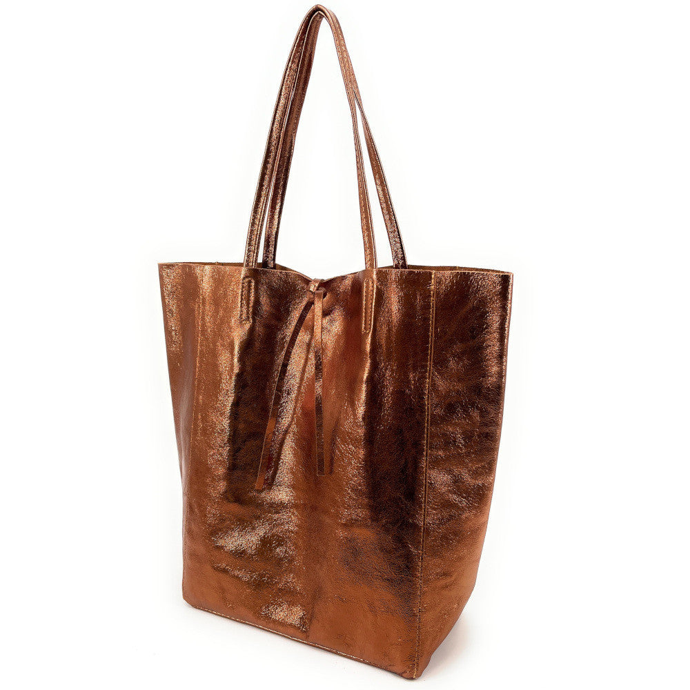 Sac cabas en cuir grainé ou irisé NICE Bronze