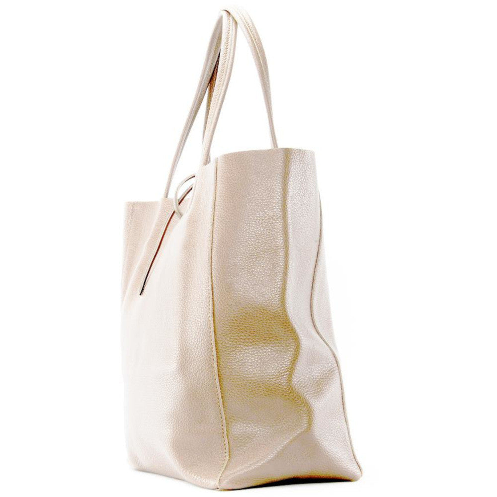 Sac cabas en cuir grainé ou irisé NICE Taupe clair