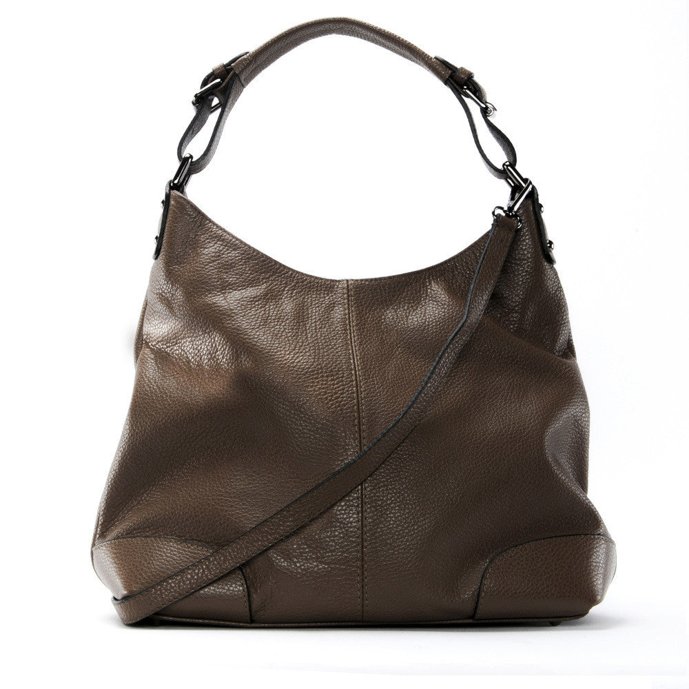 Sac à main cabas en cuir grainé NIKEE Taupe foncé