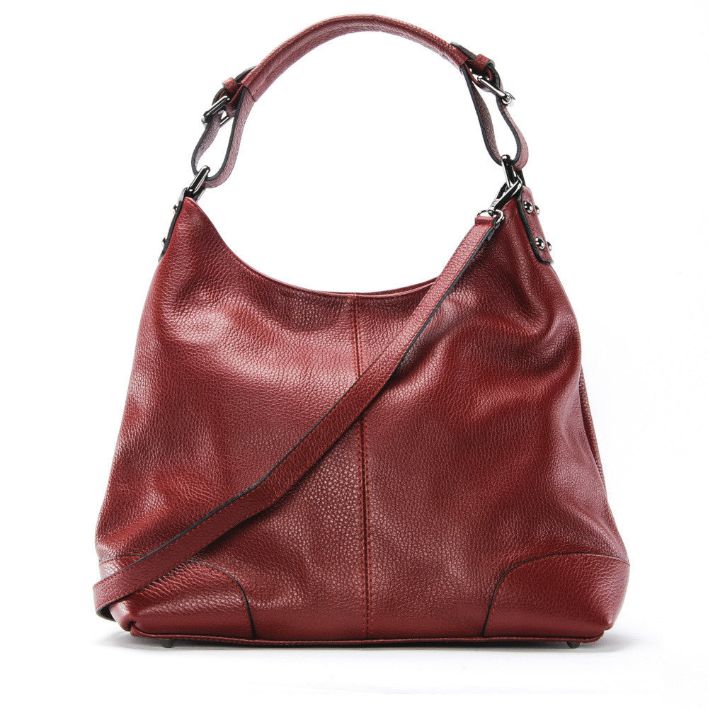 Sac à main cabas en cuir grainé NIKEE Rouge foncé