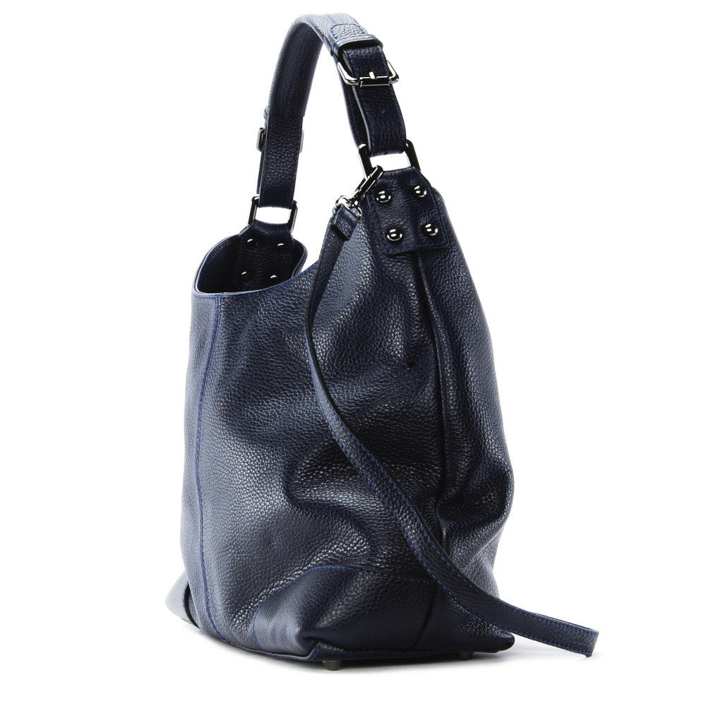 Sac à main cabas en cuir grainé NIKEE Bleu marine