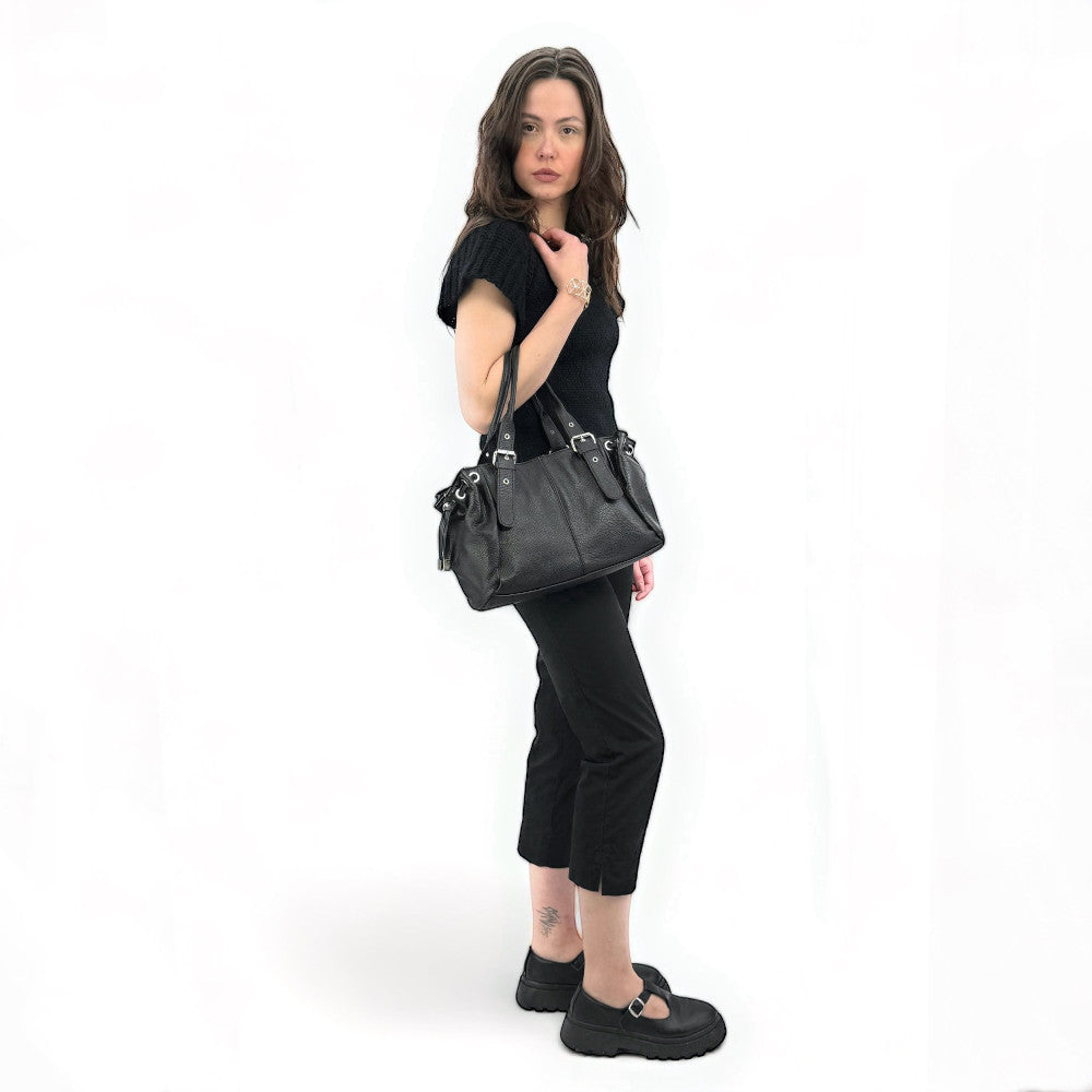 Sac bowling porté épaule en cuir grainé PRINCESSE Noir