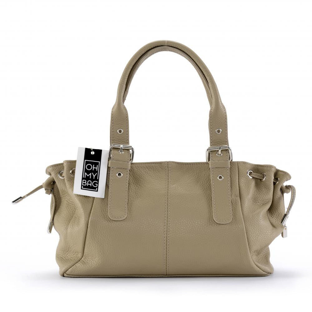 Sac bowling porté épaule en cuir grainé PRINCESSE Taupe clair