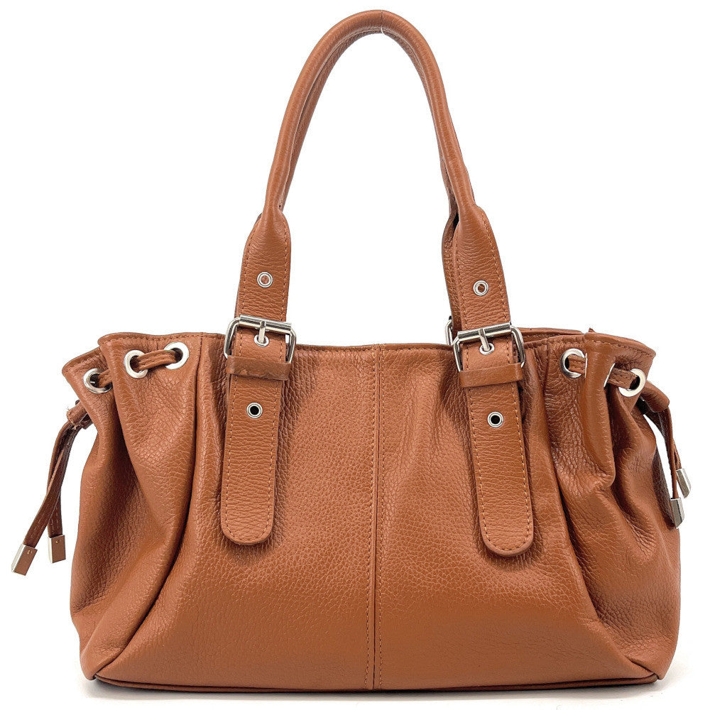 Sac bowling porté épaule en cuir grainé PRINCESSE Camel foncé