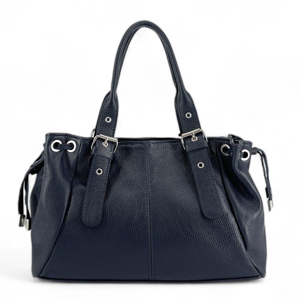 Sac bowling porté épaule en cuir grainé PRINCESSE Bleu marine