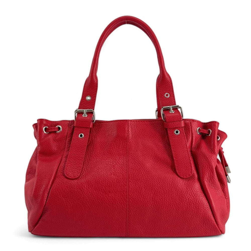 Sac bowling porté épaule en cuir grainé PRINCESSE Rouge garance