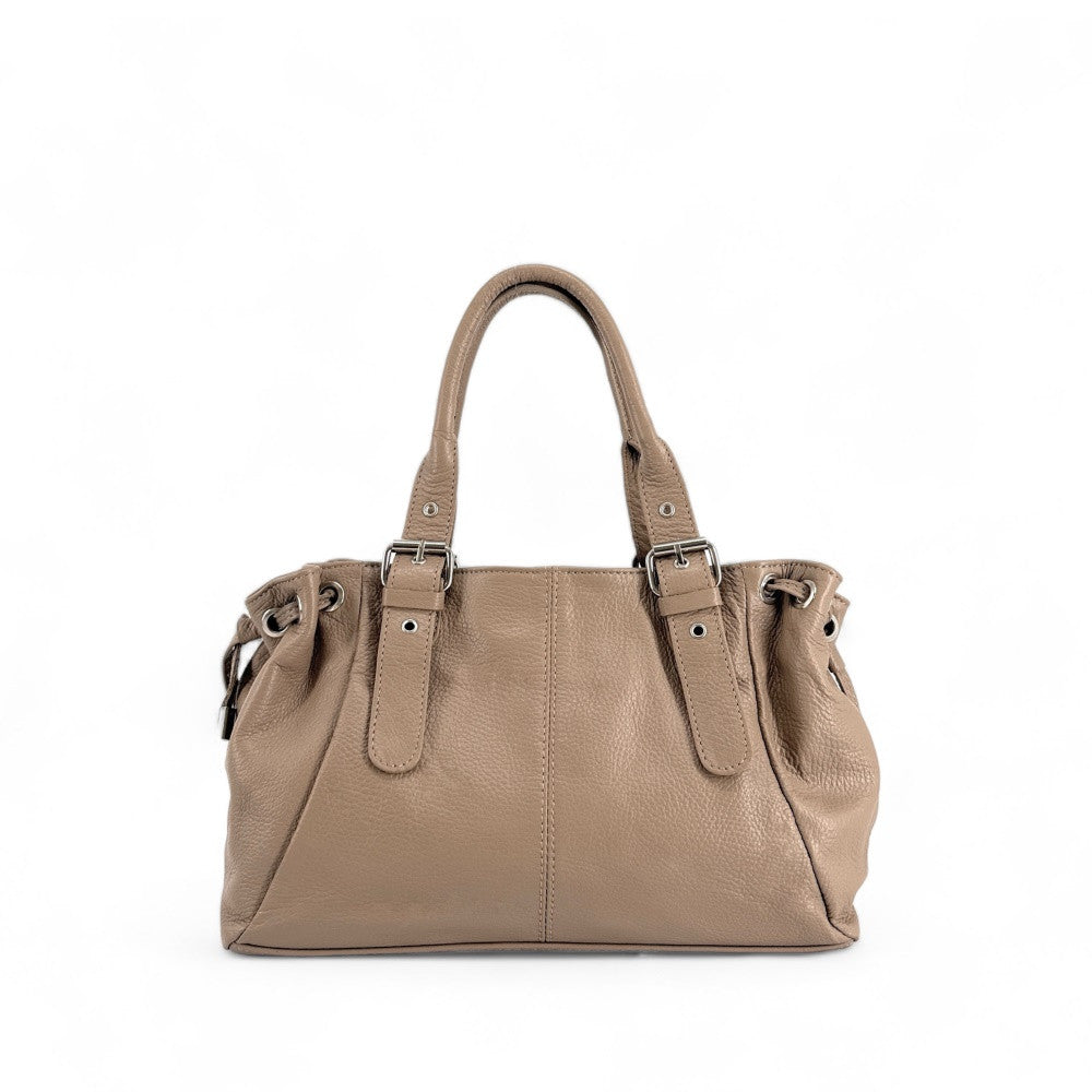 Sac bowling porté épaule en cuir grainé PRINCESSE Taupe