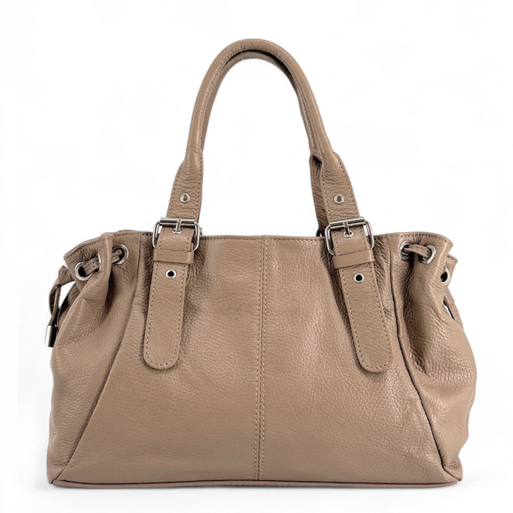 Sac bowling porté épaule en cuir grainé PRINCESSE Taupe