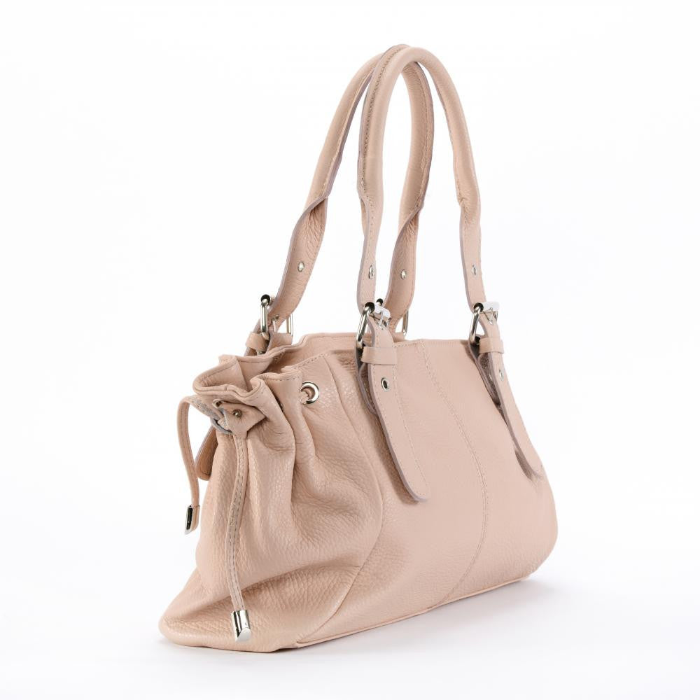 Sac bowling porté épaule en cuir grainé PRINCESSE Rose nude