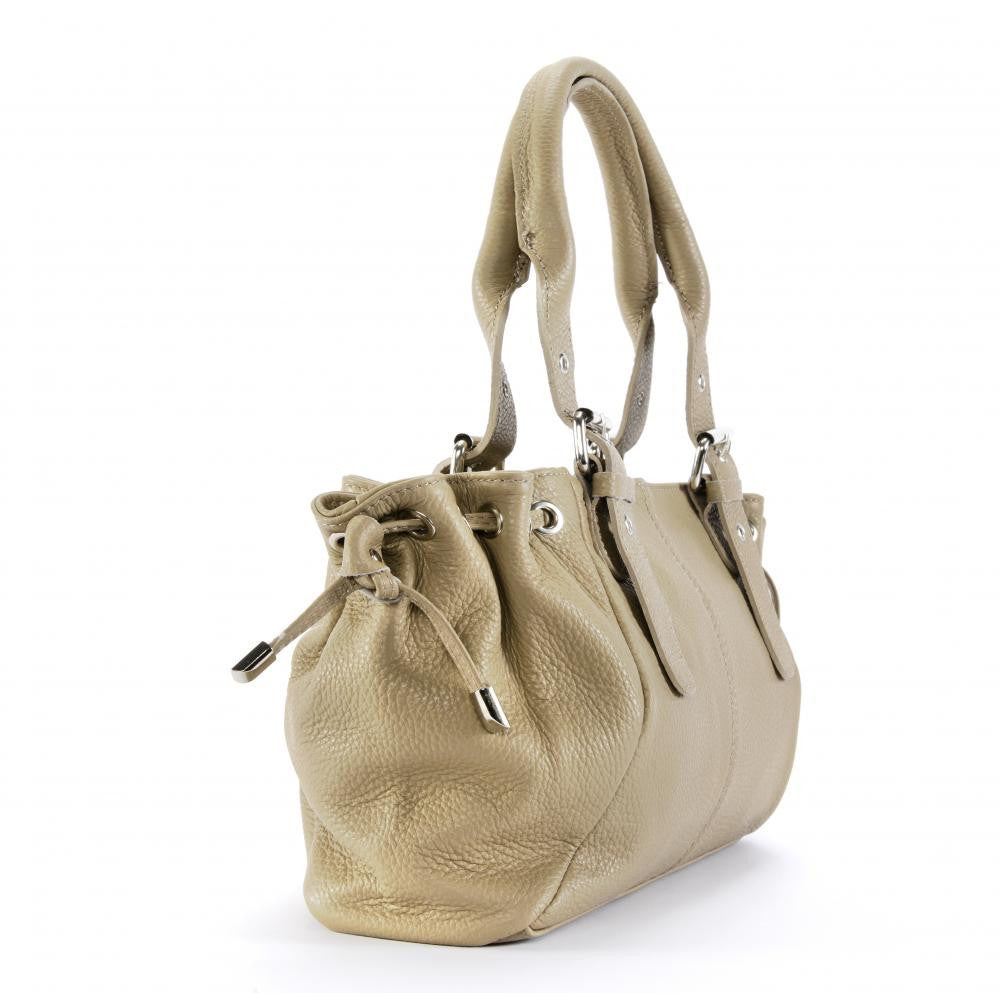 Sac bowling porté épaule en cuir grainé PRINCESSE Taupe clair