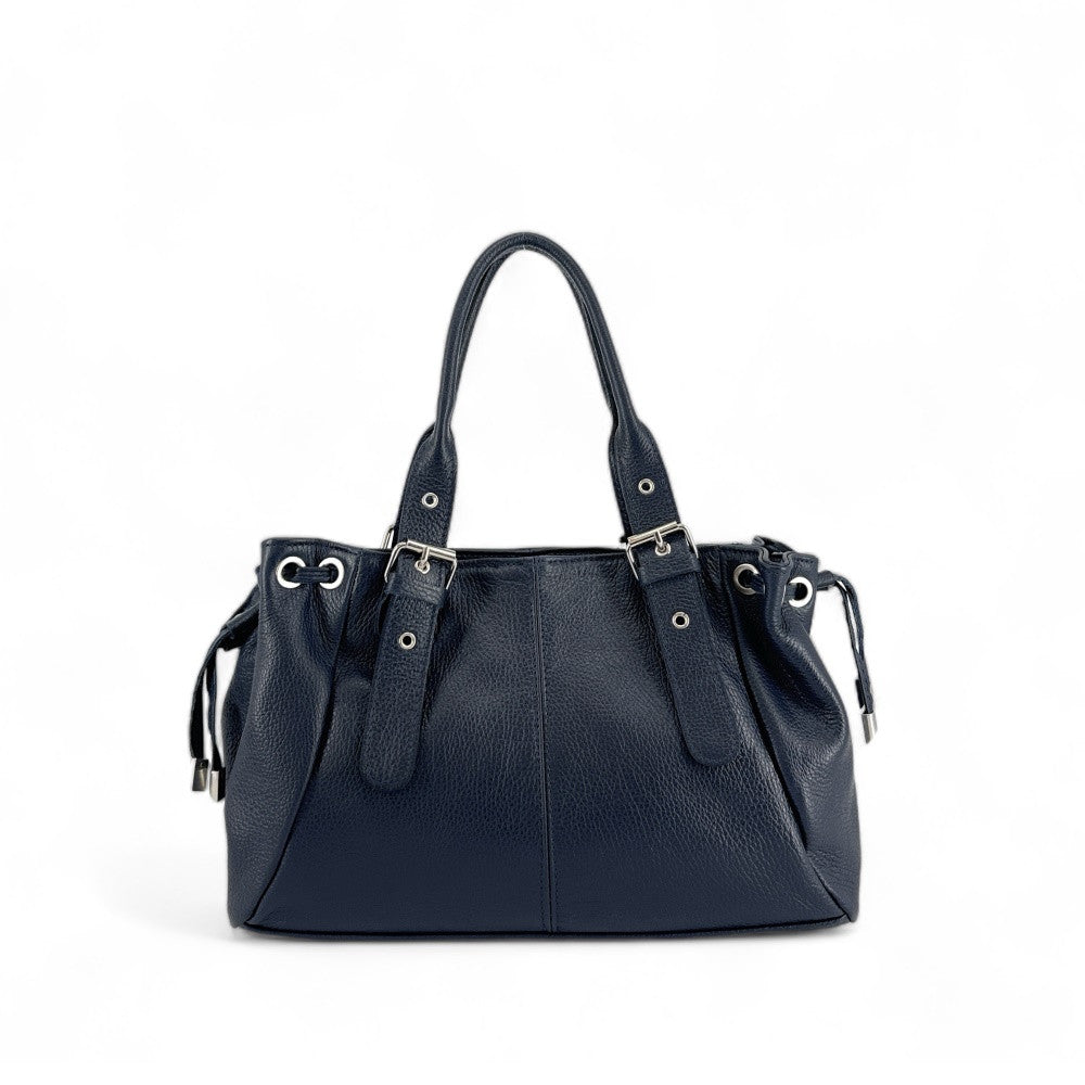 Sac bowling porté épaule en cuir grainé PRINCESSE Bleu marine