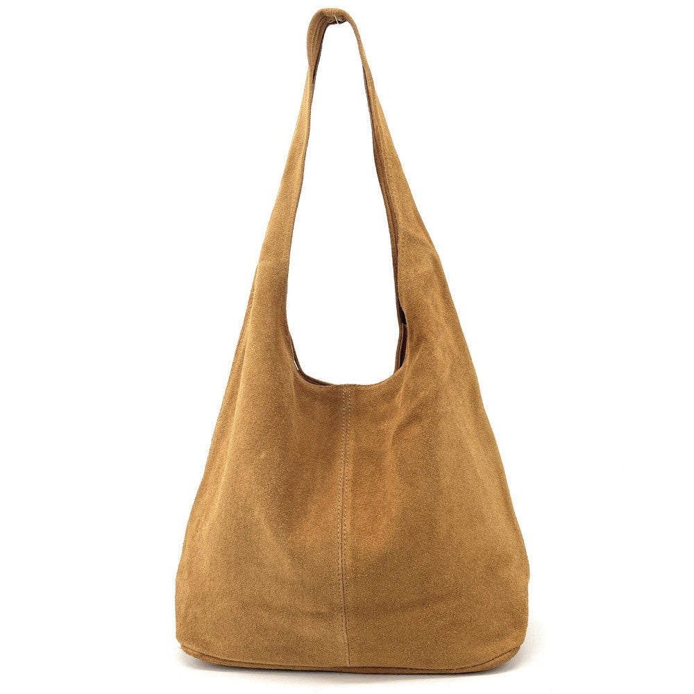 Sac à main de forme HOBO en croûte de cuir épais EVA E.L. Camel
