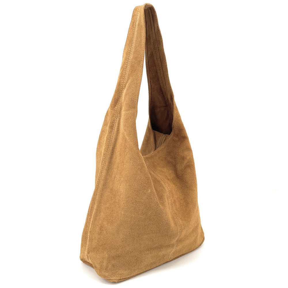 Sac à main de forme HOBO en croûte de cuir épais EVA E.L. Camel