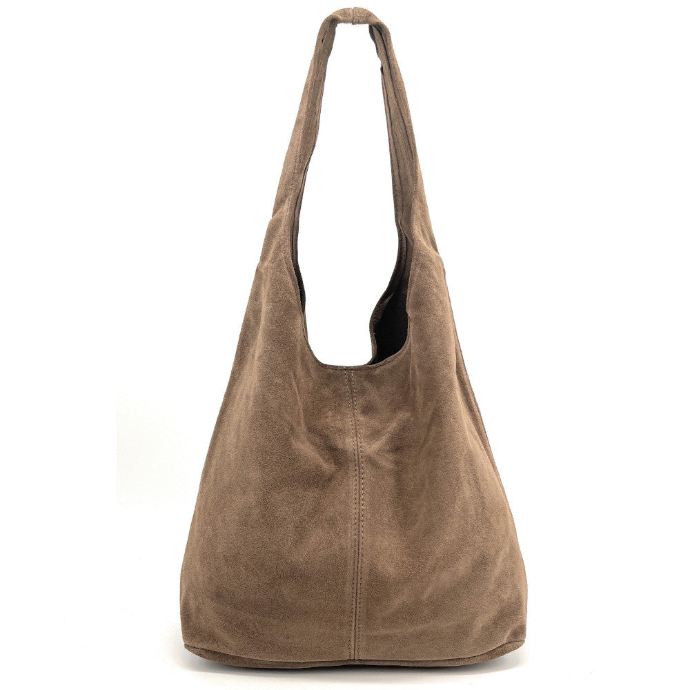 Sac à main de forme HOBO en croûte de cuir épais EVA E.L. Taupe foncé