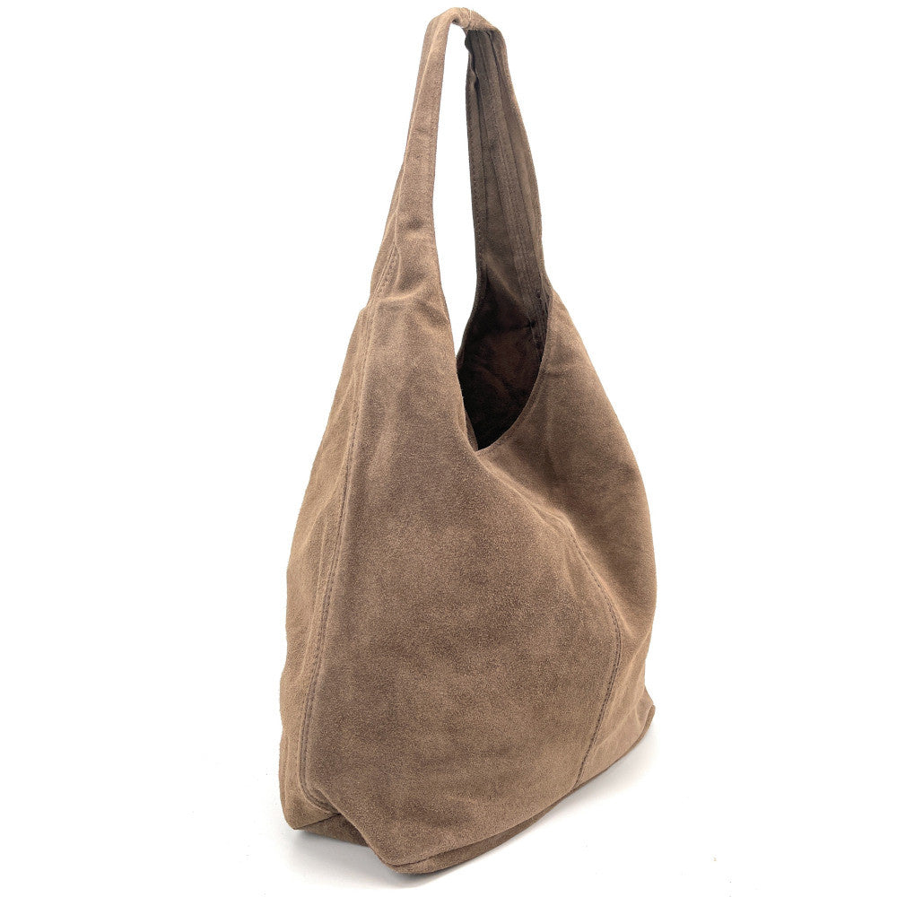 Sac à main de forme HOBO en croûte de cuir épais EVA E.L. Taupe foncé