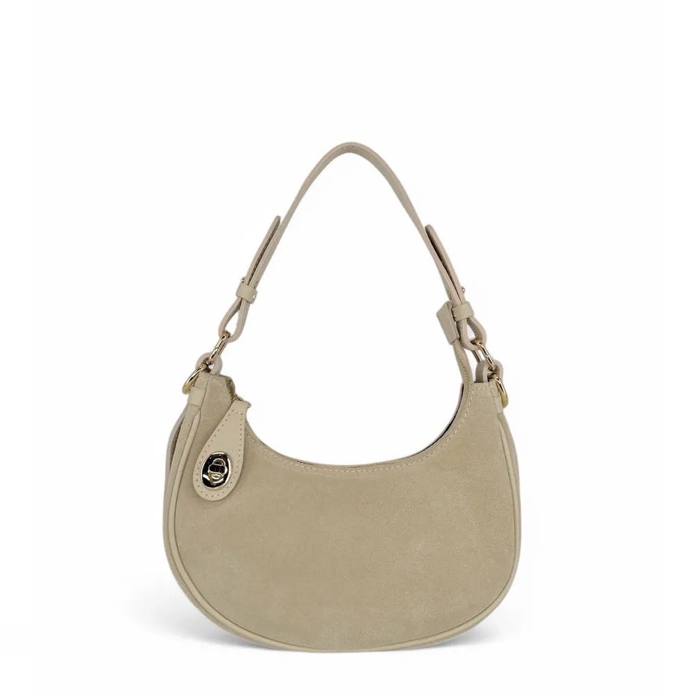 Sac à main demi-lune en croûte de cuir MUNE Taupe clair
