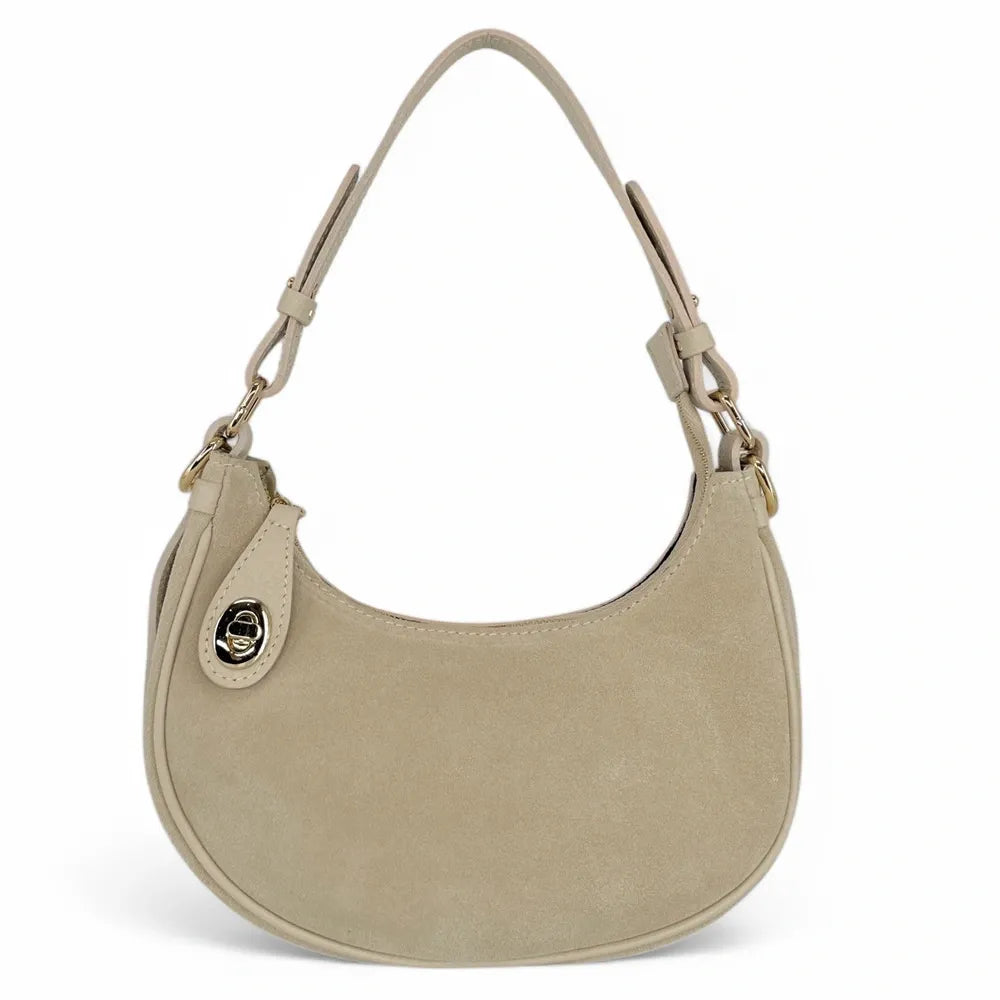 Sac à main demi-lune en croûte de cuir MUNE Taupe clair