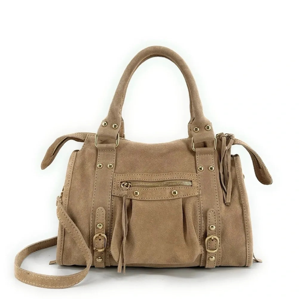 Sac à main en croûte de cuir STORM SUEDE GOLD Taupe clair