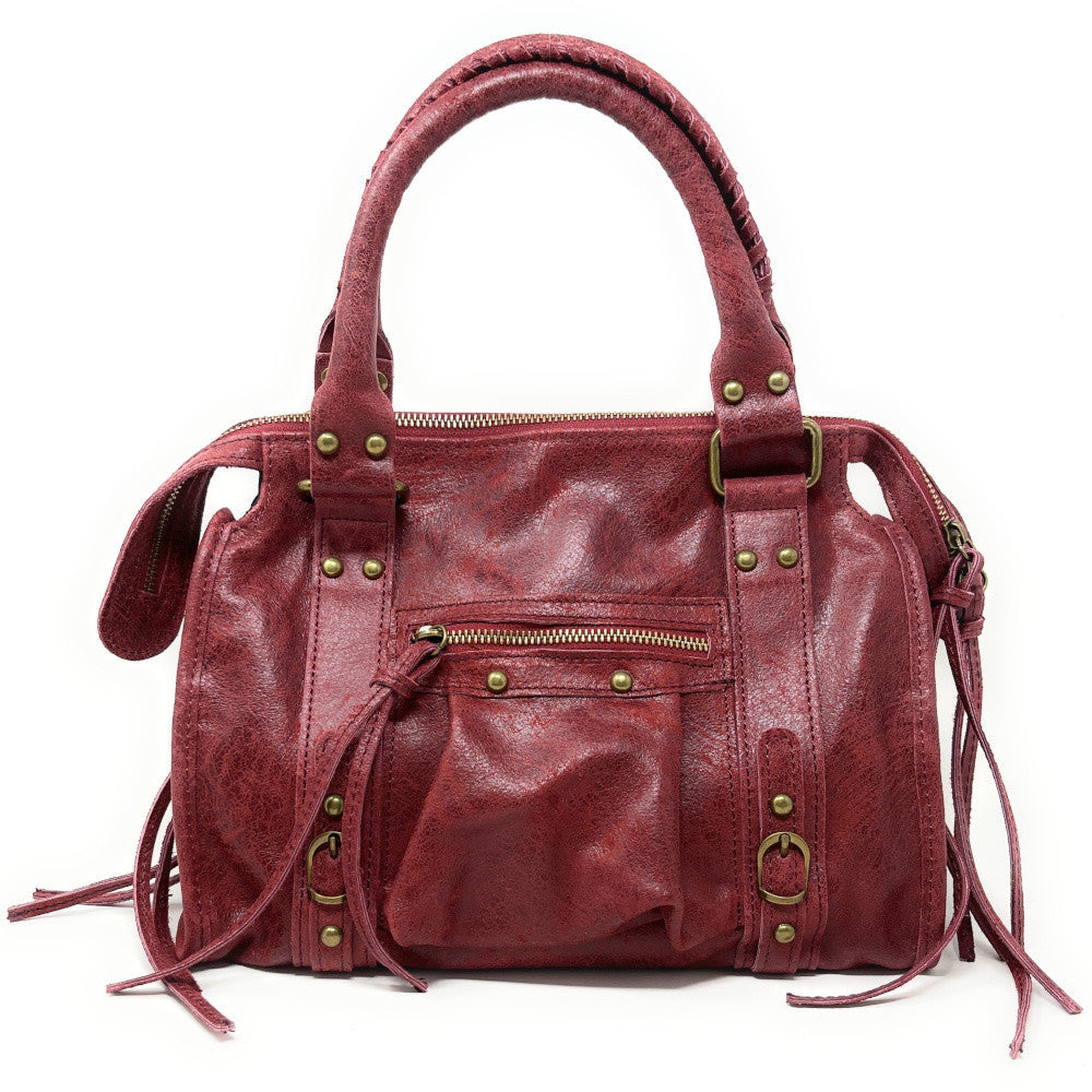 Sac à main en cuir brossé SANDSTORM (petit modèle) Rouge magenta