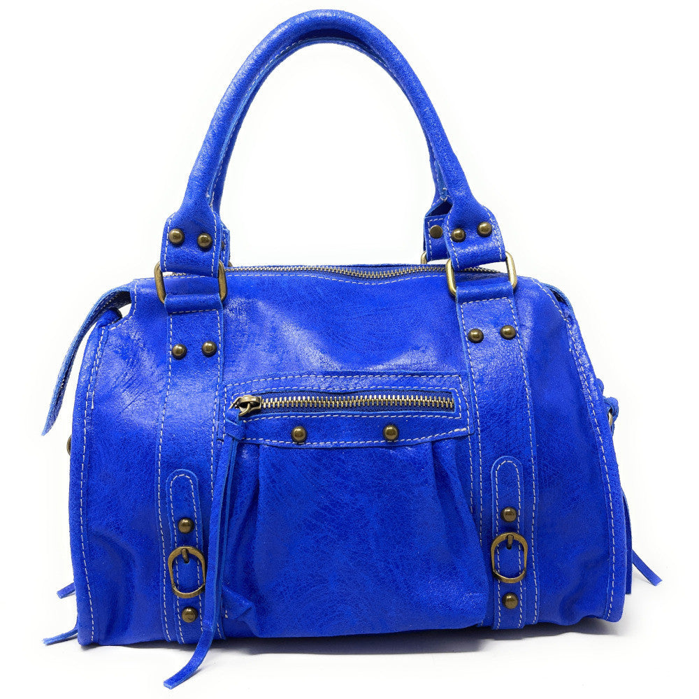 Sac à main en cuir brossé SANDSTORM (petit modèle) Bleu roi