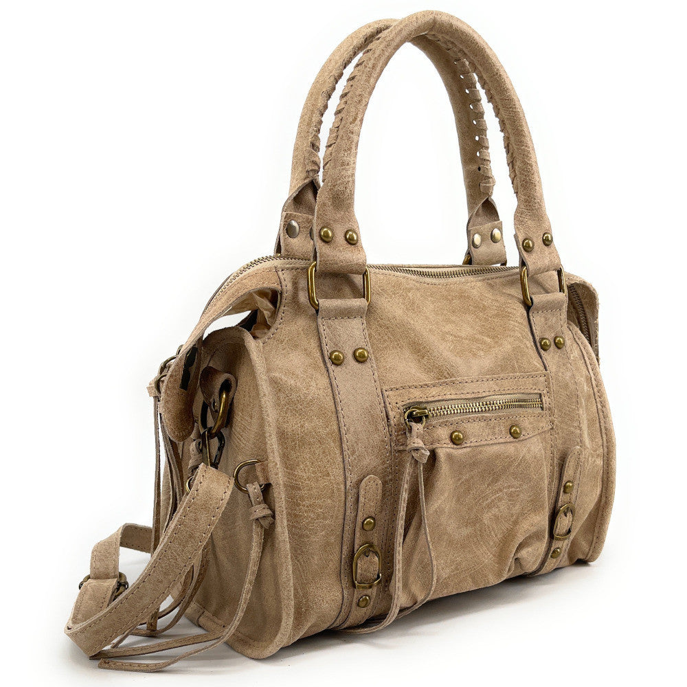 Sac à main en cuir brossé SANDSTORM (petit modèle) Taupe clair