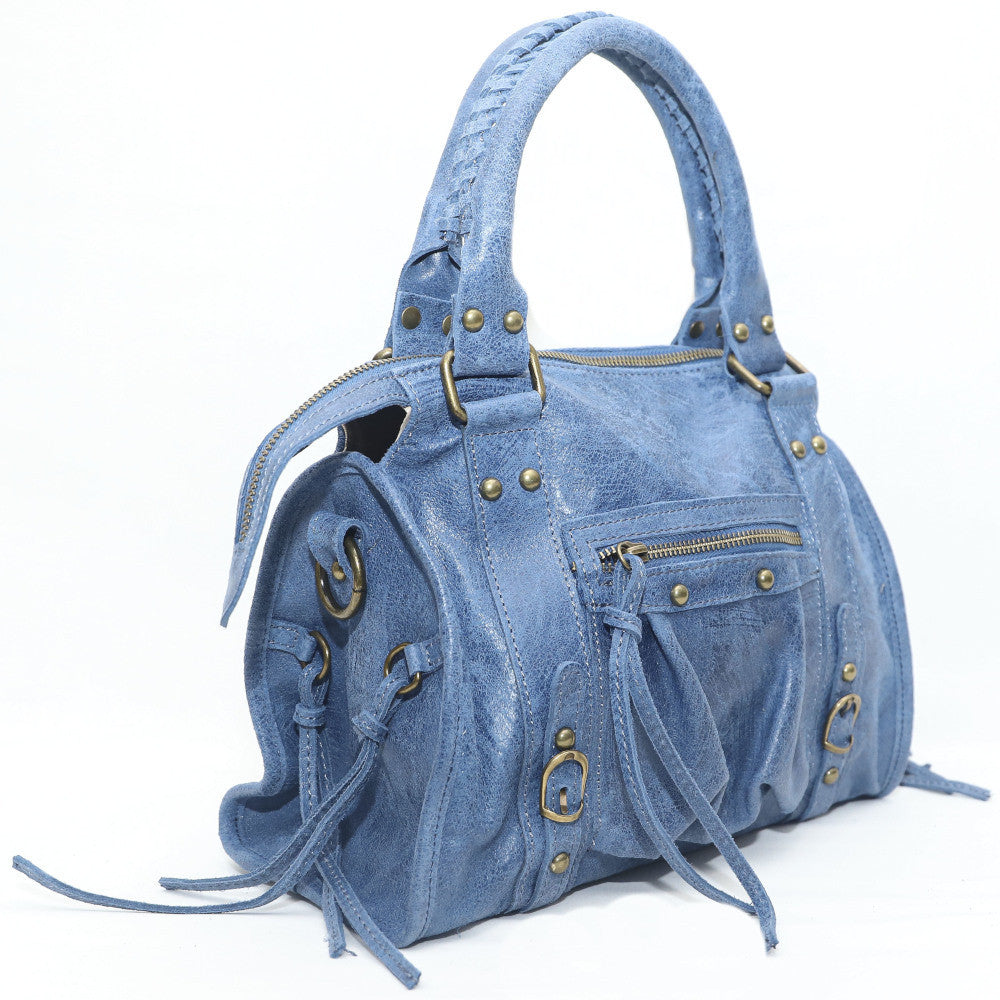 Sac à main en cuir brossé SANDSTORM (petit modèle) Bleu