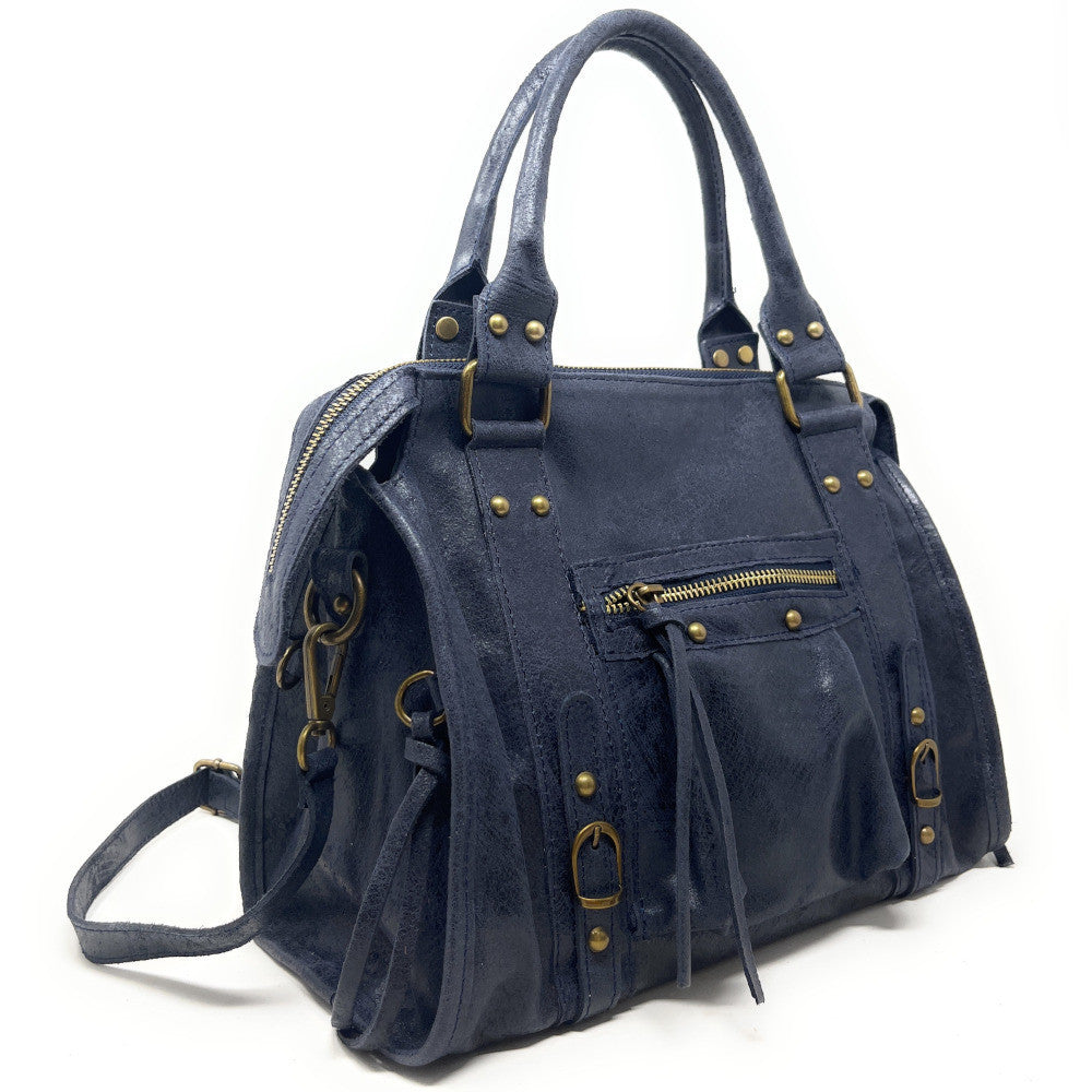 Sac à main en cuir brossé SANDSTORM (petit modèle) Bleu marine