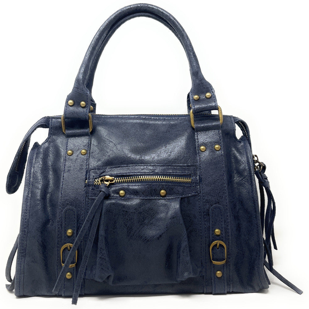 Sac à main en cuir brossé SANDSTORM (petit modèle) Bleu marine