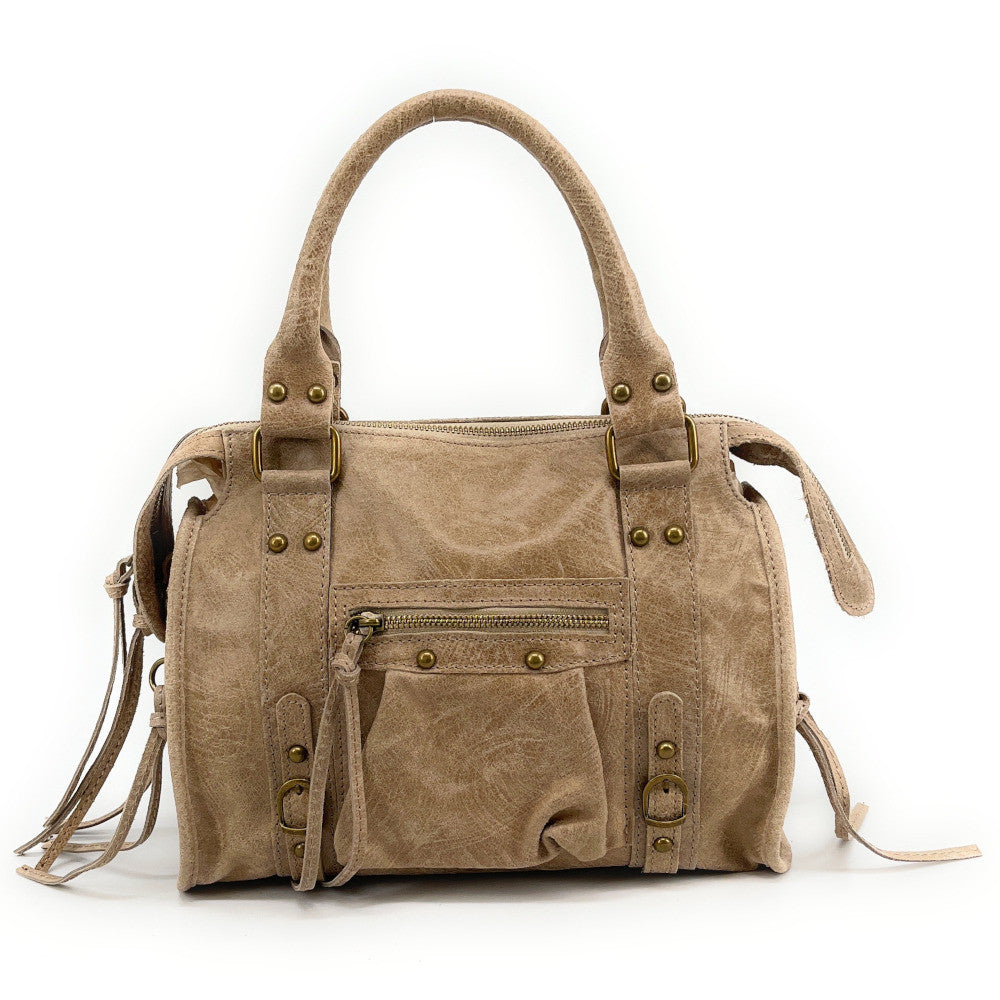 Sac à main en cuir brossé SANDSTORM (petit modèle) Taupe clair