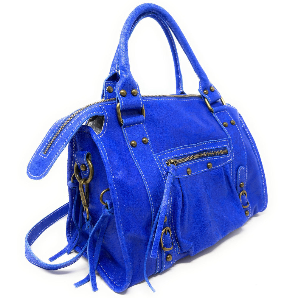 Sac à main en cuir brossé SANDSTORM (petit modèle) Bleu roi