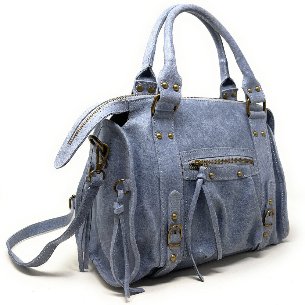 Sac à main en cuir brossé SANDSTORM (petit modèle) Bleu pastel
