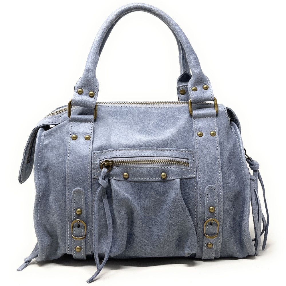 Sac à main en cuir brossé SANDSTORM (petit modèle) Bleu pastel