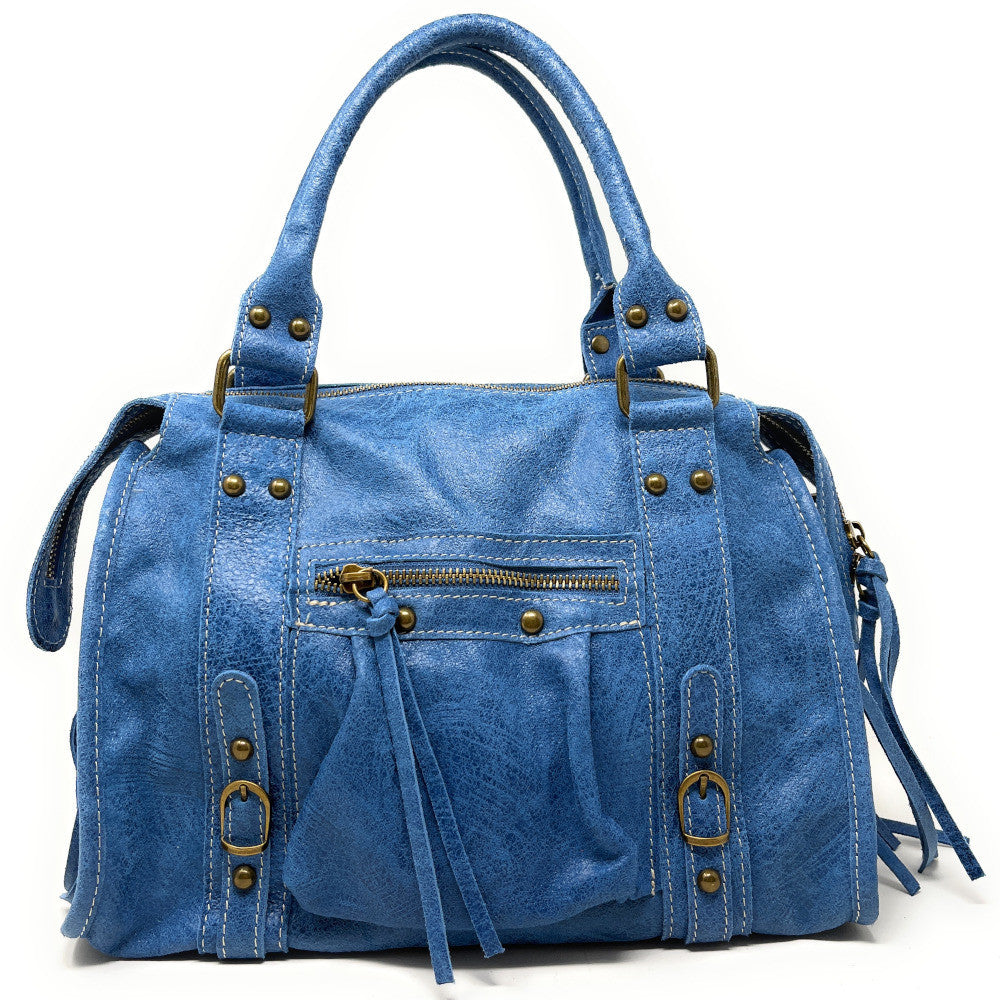Sac à main en cuir brossé SANDSTORM (petit modèle) Bleu denim
