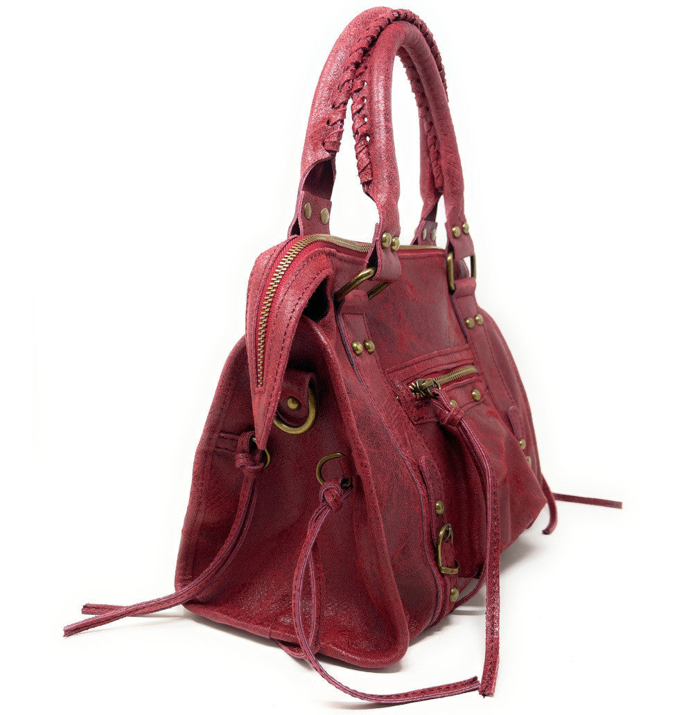 Sac à main en cuir brossé SANDSTORM (petit modèle) Rouge magenta