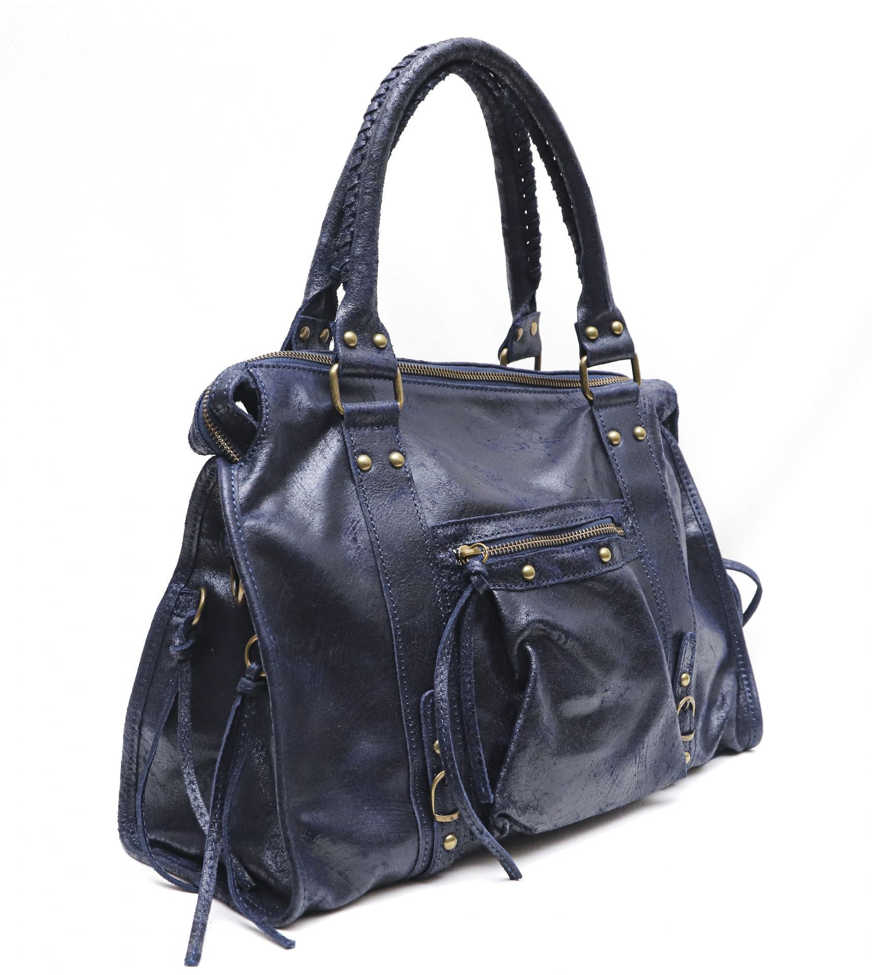 Sac à main en cuir brossé SANDSTORM Bleu marine