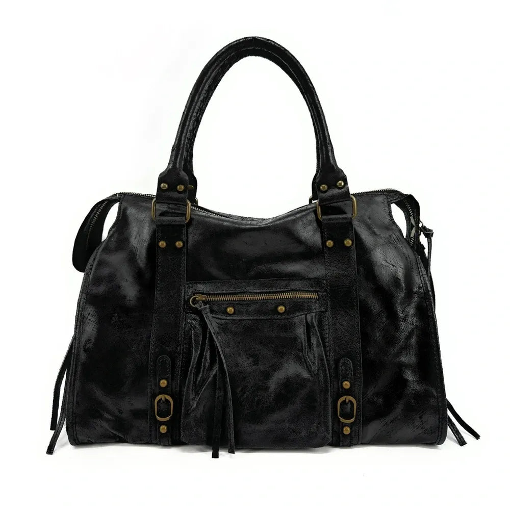 Sac à main en cuir brossé SANDSTORM Noir Oh My Bag