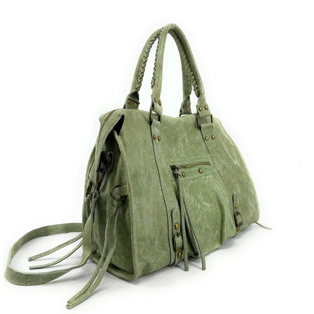 Sac à main en cuir brossé SANDSTORM Vert amande