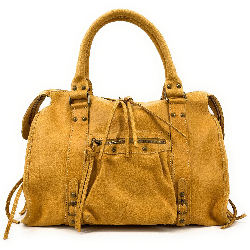 Sac à main en cuir brossé SANDSTORM Jaune Moutarde