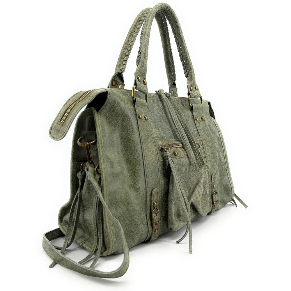 Sac à main en cuir brossé SANDSTORM Kaki clair