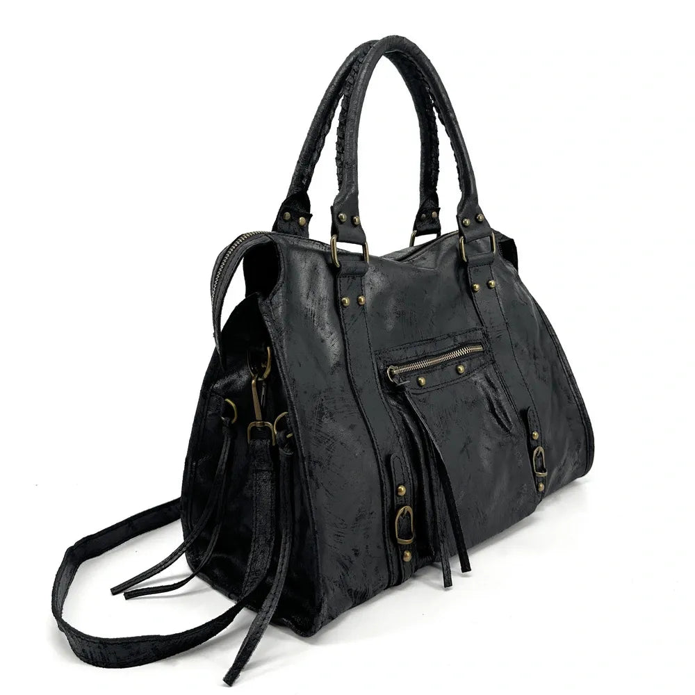 Sac à main en cuir brossé SANDSTORM Noir