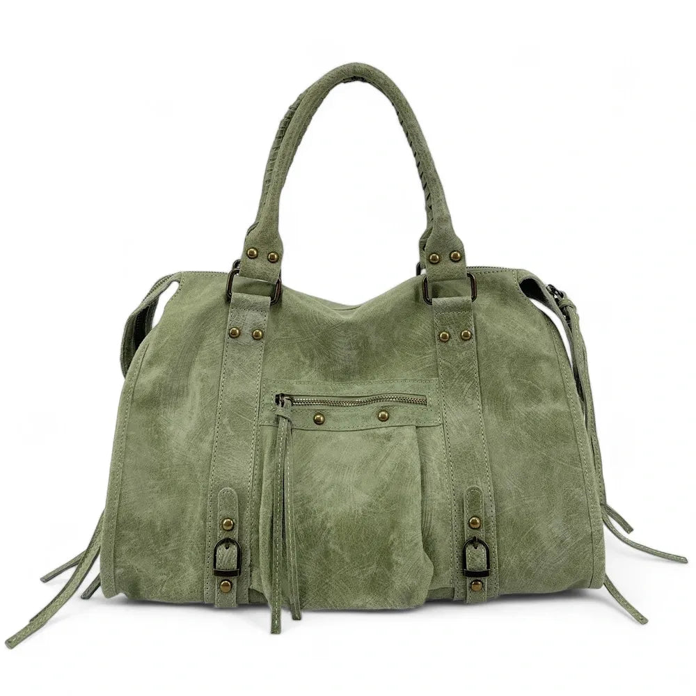 Sac à main en cuir brossé SANDSTORM Vert amande