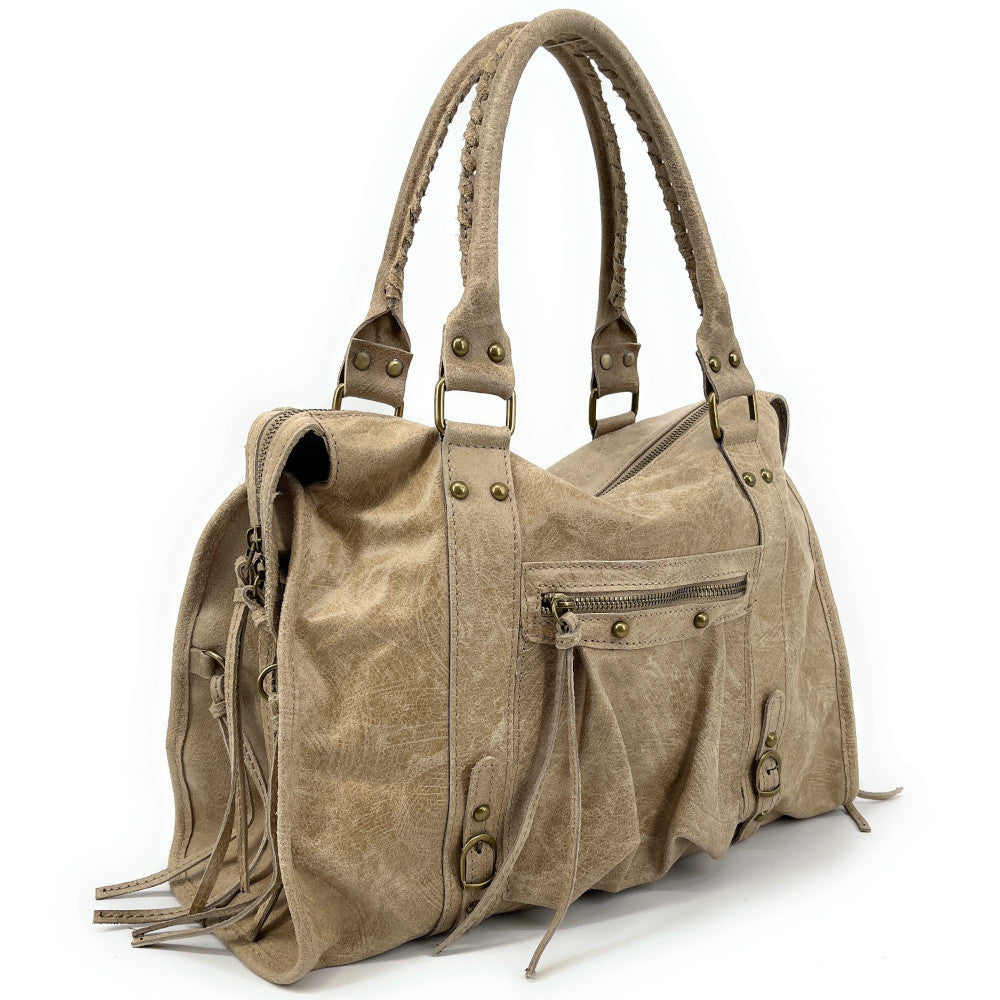 Sac à main en cuir brossé SANDSTORM Taupe clair