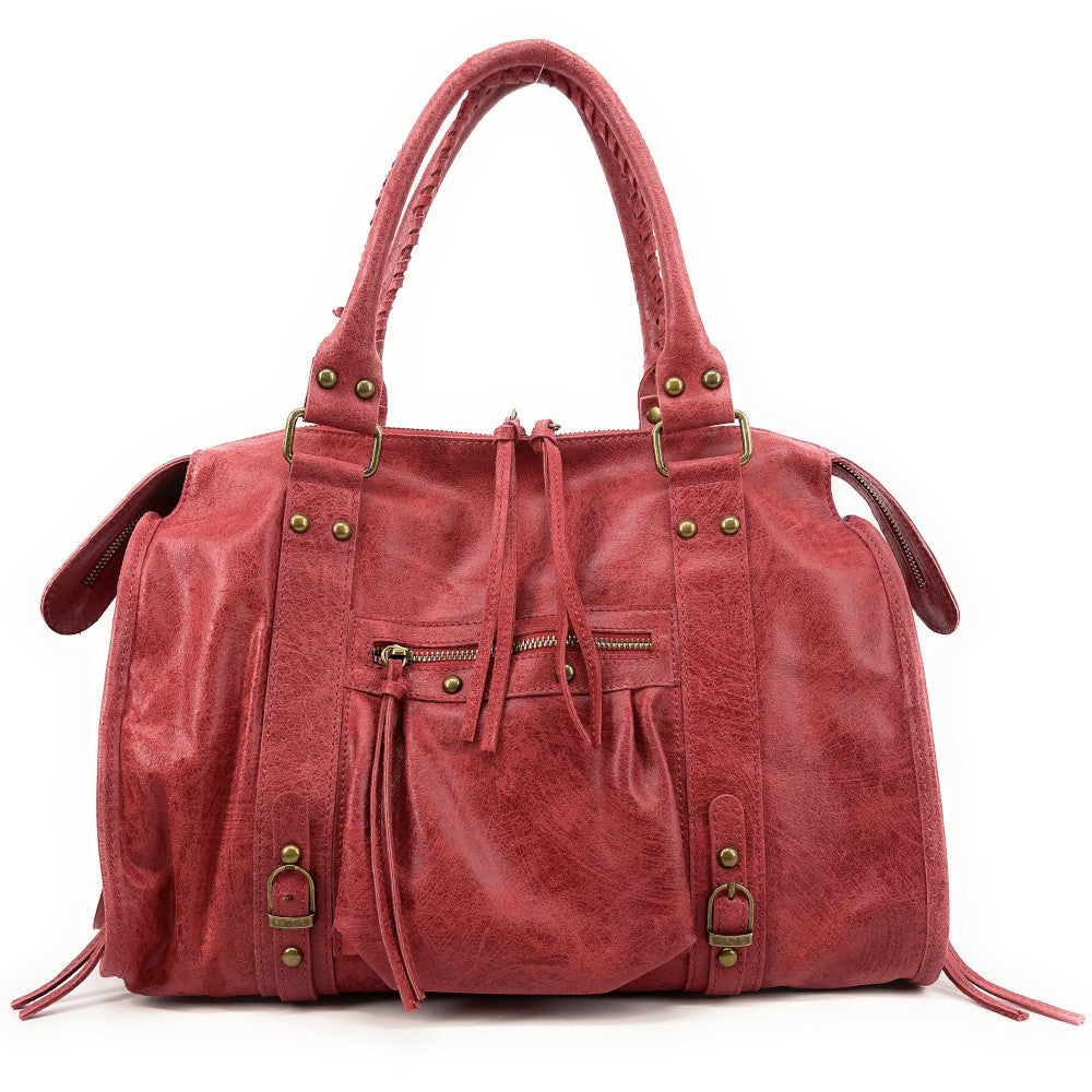 Sac à main en cuir brossé SANDSTORM Rouge garance