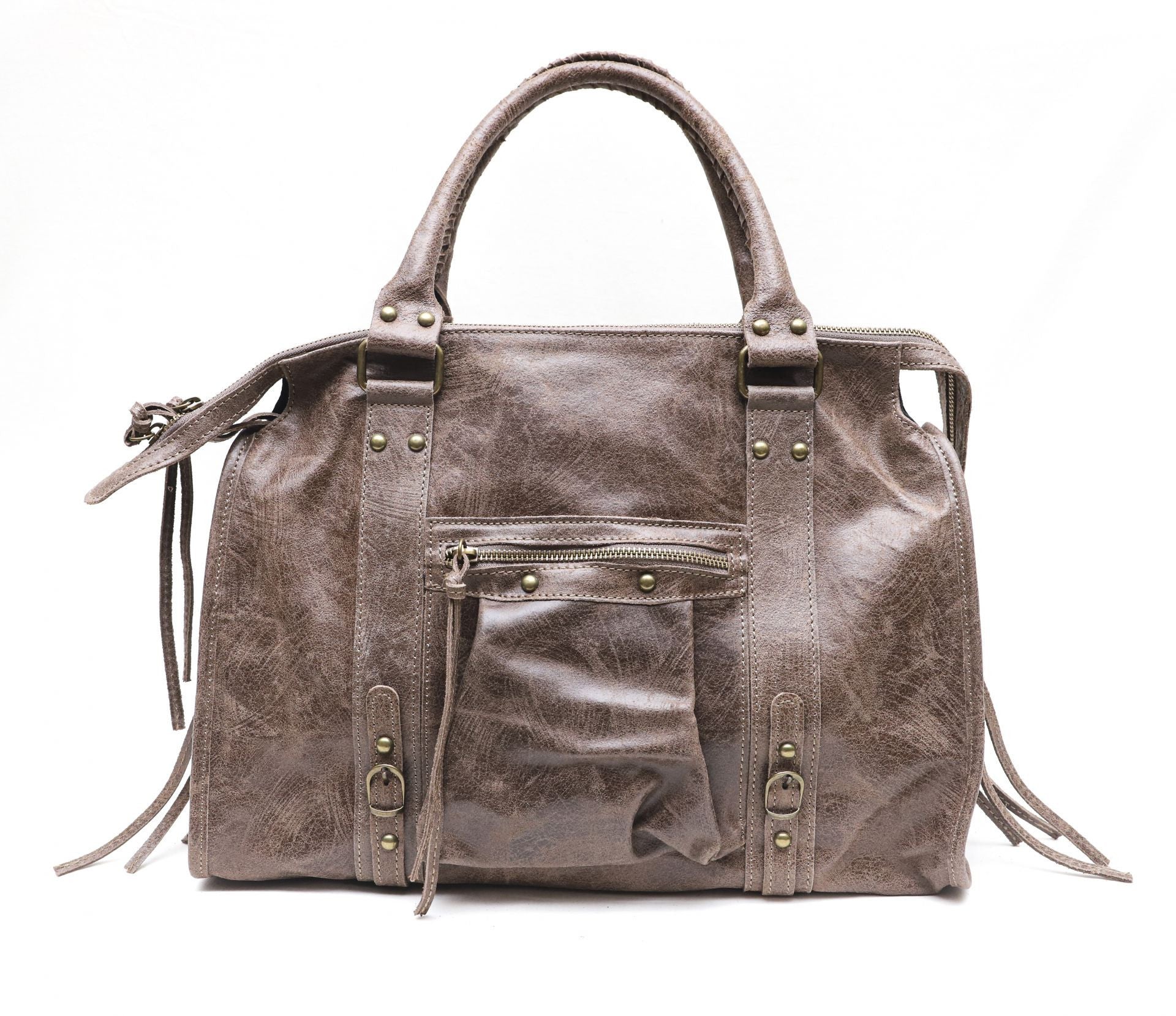 Sac à main en cuir brossé SANDSTORM Taupe foncé
