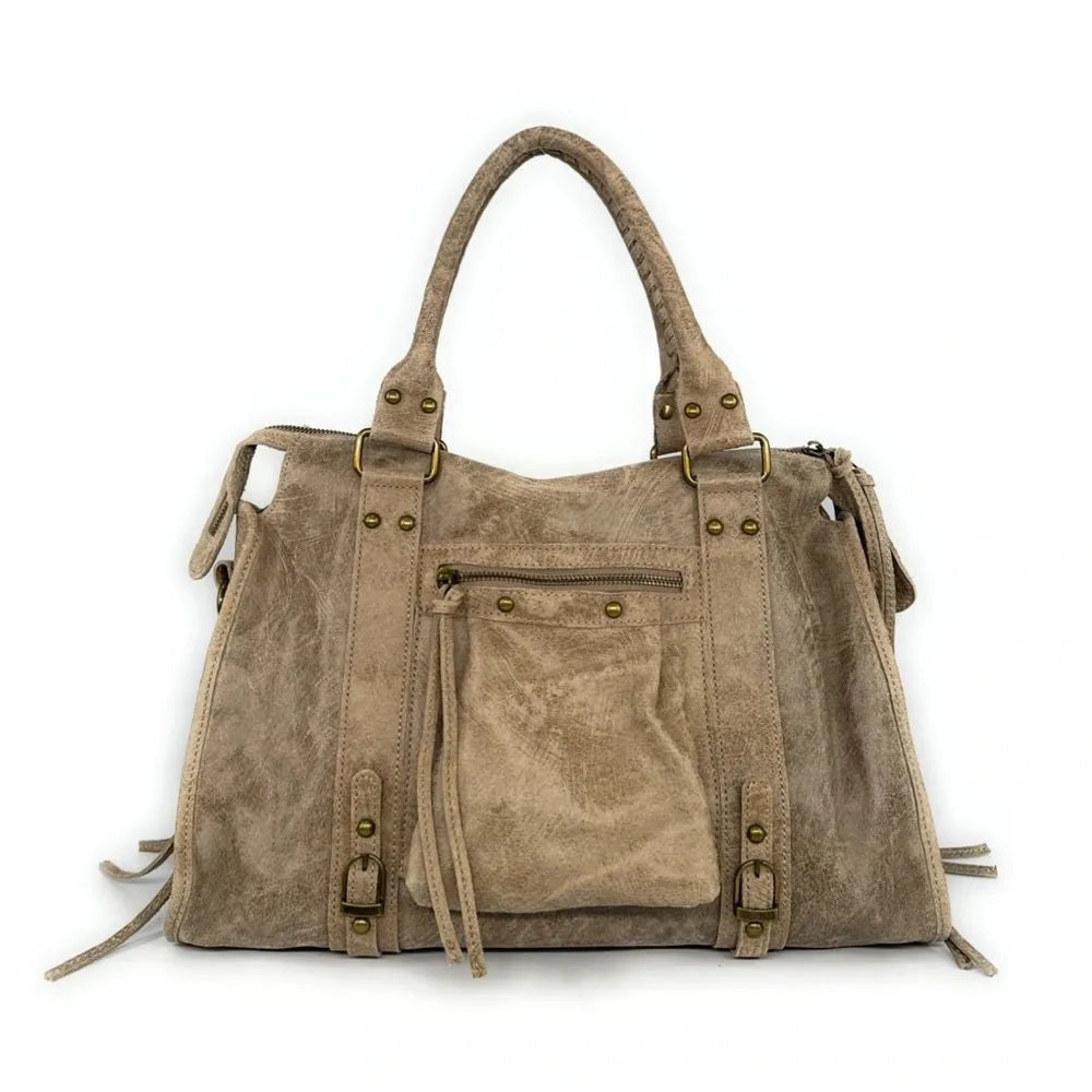 Sac à main en cuir brossé SANDSTORM Taupe